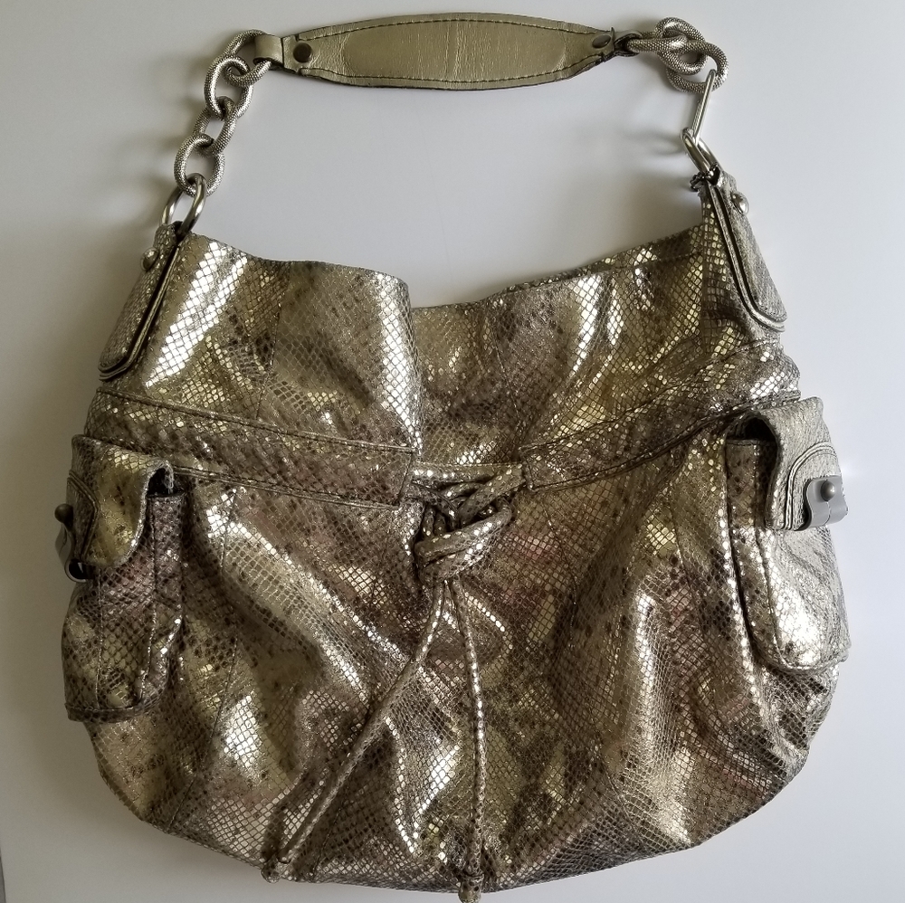 Coach Kristin Metallic Python Print Drawstring Le… - image 1